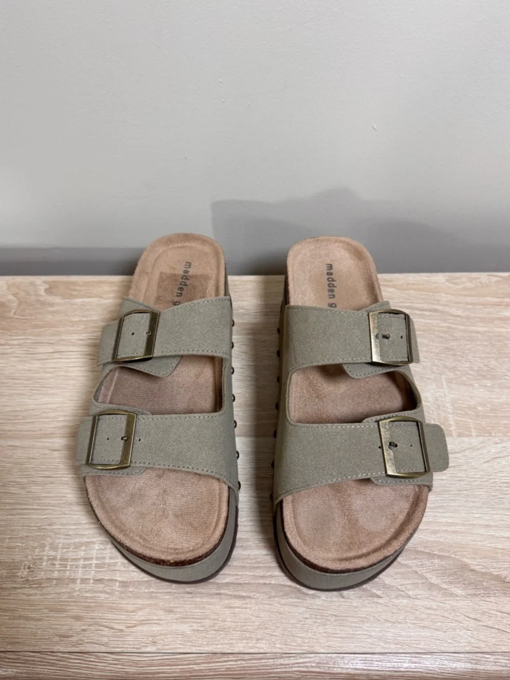 Madden Girl Platform Slip On Sandals Slides w/ Metal Studs, Double Strap, 10